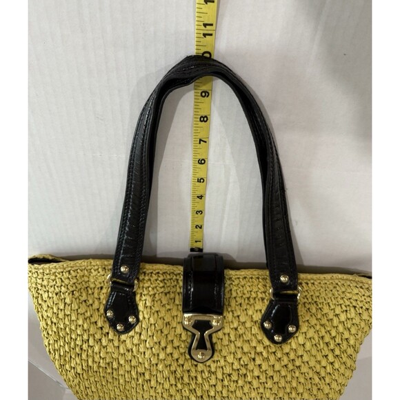 Michael Kors Womens Santorini Tote Bag Yellow Black Straw Patent Leather Woven - Picture 6 of 16